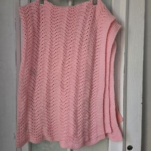 Handmade Pink Knit Throw Blanket | Cozy Chevron Pattern | 50x60